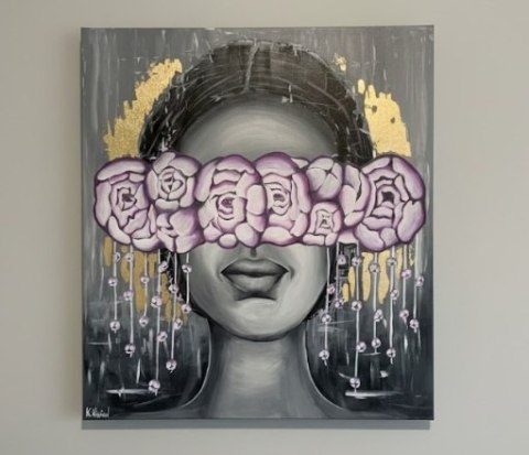 Obraz akrylowy ręcznie malowany w rozmiarze 110x120cm "PEONIA" [K/wyprzedaz50%]