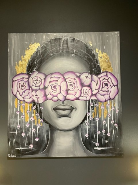 Obraz akrylowy ręcznie malowany w rozmiarze 110x120cm "PEONIA" [K/wyprzedaz50%]