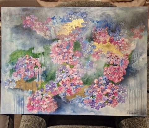 Poziomy obraz "Eteryczny Ogród" z ręcznymi złoceniami 78x58 cm