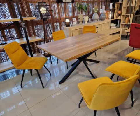 [R, od ręki] Krzesło Habufa BALI, Tapicerka w Kolorze Miodowym/Musztardowym, Nogi Metalowe Czarne