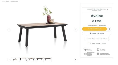 Stół H&H Avalox/ Avalon 190 + 60 x 98 cm DRIFTWOOD nogi X/V/4