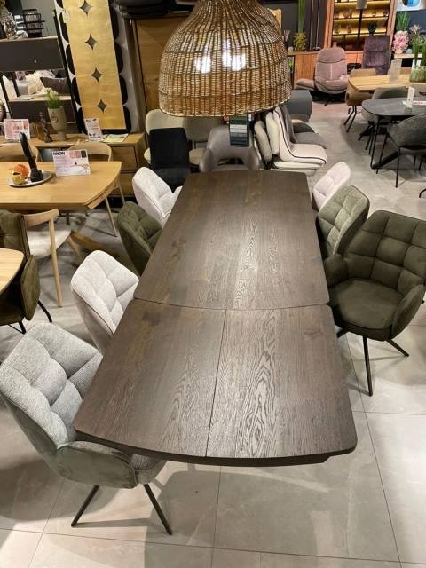 [K, od ręki} Stół rozkładany Henders & Hazel Nyon 200-280x100 cm, fornir dębowy, kolor Bazalt/ noga metalowa