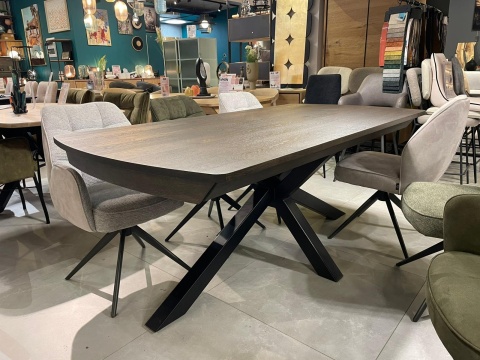 [K, od ręki} Stół rozkładany Henders & Hazel Nyon 200-280x100 cm, fornir dębowy, kolor Bazalt/ noga metalowa