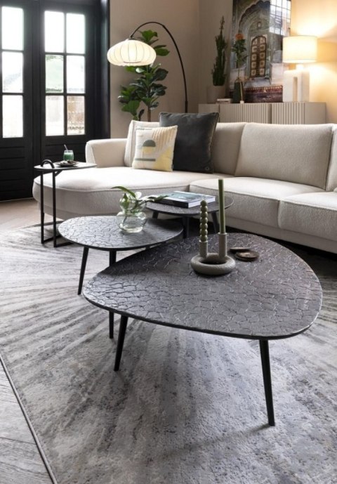 Stolik Kawowy/Pomocniczy DORVAL, Blat Trójkątny, Metal Srebrny Teksturowany - Henders & Hazel (90204235)