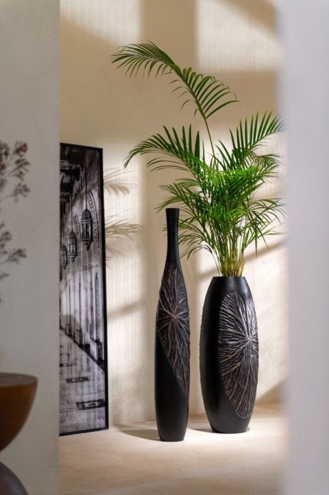 [na zamówienie] Wazon Dekoracyjny Podłogowy FAYE 107 cm, Struktura Liści, Polyresin Czarny - Coco Maison (50035-ZWA)