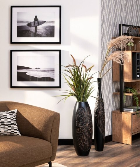 [na zamówienie] Wazon Dekoracyjny Podłogowy FAYE 107 cm, Struktura Liści, Polyresin Czarny - Coco Maison (50035-ZWA)