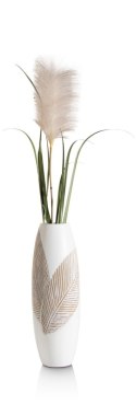 [na zamówienie] Wazon JOLIE 45 cm, Polyresin Biały z Rzeźbionym Motywem Liści - Coco Maison (50031-WIT)