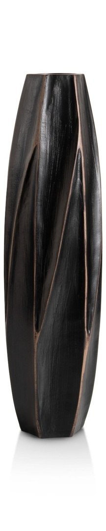 [na zamówienie] Wazon MERLE 52 cm, Prostokątny, Struktura Linearna, Polyresin Czarny - Coco Maison (50029-ZWA)