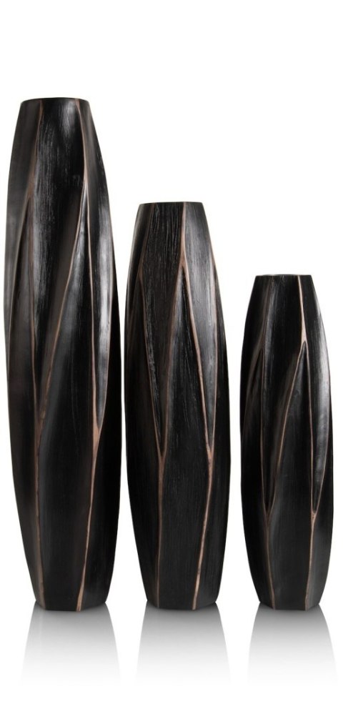 [na zamówienie] Wazon MERLE 52 cm, Prostokątny, Struktura Linearna, Polyresin Czarny - Coco Maison (50029-ZWA)
