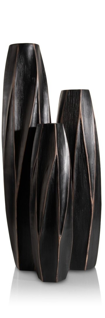 [na zamówienie] Wazon MERLE 52 cm, Prostokątny, Struktura Linearna, Polyresin Czarny - Coco Maison (50029-ZWA)