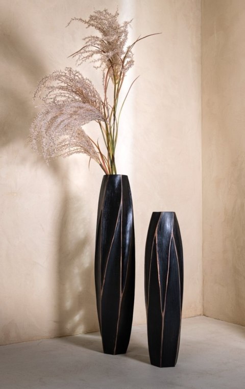 [na zamówienie] Wazon MERLE 52 cm, Prostokątny, Struktura Linearna, Polyresin Czarny - Coco Maison (50029-ZWA)