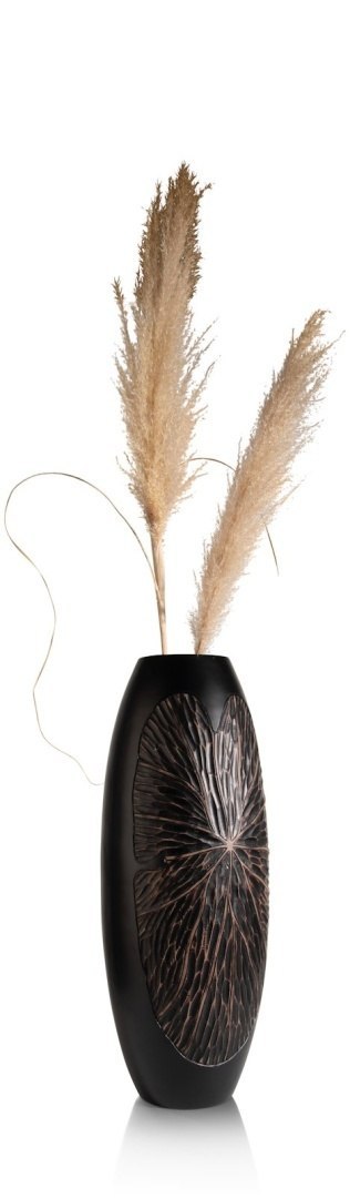 [na zamówienie] Wazon Podłogowy FAYE 75 cm, Szeroki, Struktura Liści, Polyresin Czarny - Coco Maison (50036-ZWA)