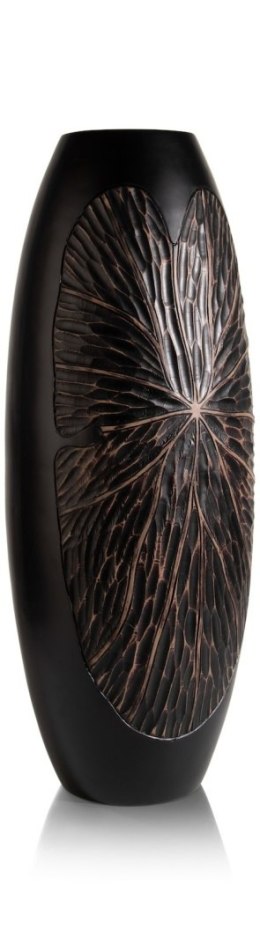 [na zamówienie] Wazon Podłogowy FAYE 75 cm, Szeroki, Struktura Liści, Polyresin Czarny - Coco Maison (50036-ZWA)