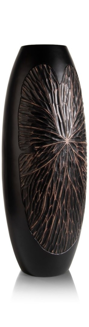 [na zamówienie] Wazon Podłogowy FAYE 75 cm, Szeroki, Struktura Liści, Polyresin Czarny - Coco Maison (50036-ZWA)