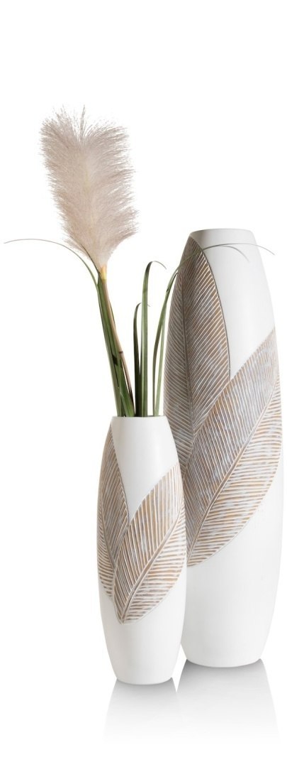 [na zamówienie] Wazon Podłogowy JOLIE 78 cm, Polyresin Biały, Rzeźbiony Motyw Roślinny - Coco Maison (50030-WIT)