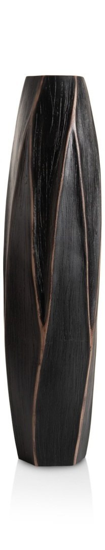 [na zamówienie] Wazon Podłogowy MERLE 63 cm, Prostokątny, Struktura Linearna, Polyresin Czarny - Coco Maison (50028-ZWA)