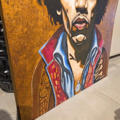 Obraz Ręcznie Malowany na Desce "Voodoo Child" - Jimi Hendrix 103 x 140 cm