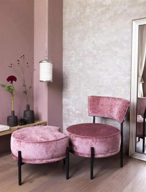 [R] Puf Ronda Różowy - Okrągły z Połyskiem i Wcięciem | Coco Maison