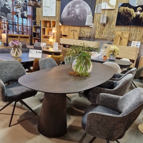 [R] Stół do jadalni TRENTON 240x110 cm, fornir dębowy, kolor Clay, organiczny kształt