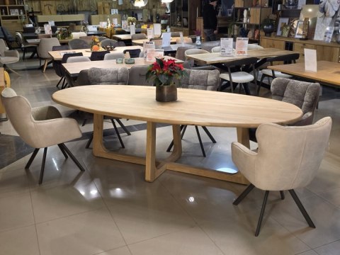 [R, od ręki] Stół Jadalniany Almora 270 cm - Lity Dąb Natural Sand (Lakier Platinum)