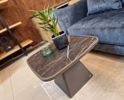 Stolik Kawowy Oskar 60x60 cm - Onyx Marmer HPL | Kolumna Grafit