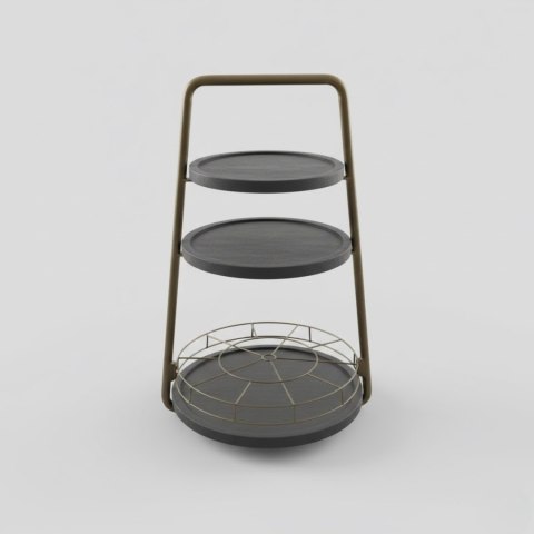 Stolik Pomocniczy / Patera James - 3-Poziomowy Metal i Drewno