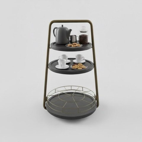 Stolik Pomocniczy / Patera James - 3-Poziomowy Metal i Drewno