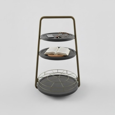 Stolik Pomocniczy / Patera James - 3-Poziomowy Metal i Drewno