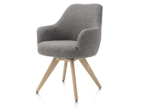 [na zamówienie] Fotel obrotowy Rocco z podłokietnikami, tkanina Brioni boucle kolor szary, nogi dąb naturalny
