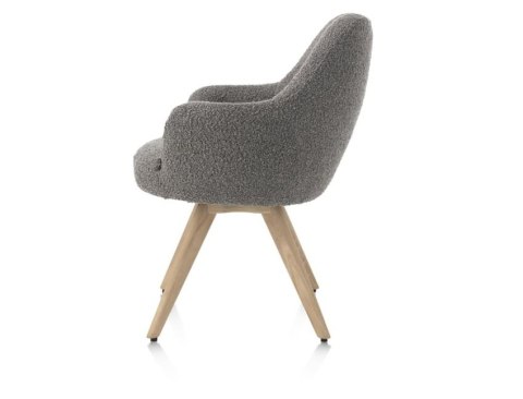 [na zamówienie] Fotel obrotowy Rocco z podłokietnikami, tkanina Brioni boucle kolor szary, nogi dąb naturalny