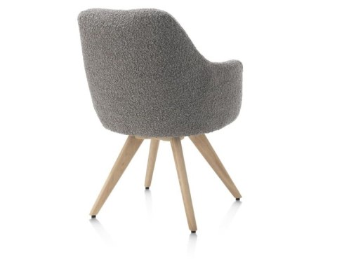 [na zamówienie] Fotel obrotowy Rocco z podłokietnikami, tkanina Brioni boucle kolor szary, nogi dąb naturalny