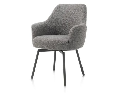 [na zamówienie] Fotel obrotowy Rocco z podłokietnikami, tkanina Brioni boucle kolor wątrobowy, nogi metal grafit