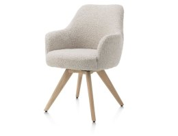 [na zamówienie] Fotel obrotowy Rocco z podłokietnikami, tkanina Brioni boucle kremowy, nogi dąb naturalny