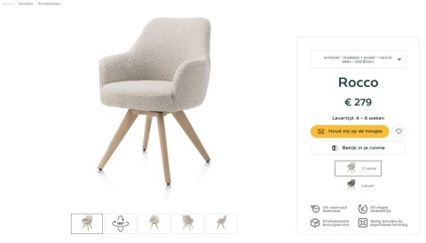 [na zamówienie] Fotel obrotowy Rocco z podłokietnikami, tkanina Brioni boucle kremowy, nogi dąb naturalny