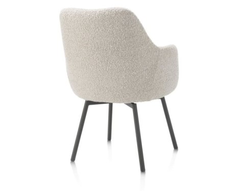 [na zamówienie] Fotel obrotowy Rocco z podłokietnikami, tkanina Brioni boucle kremowy, nogi metal grafit