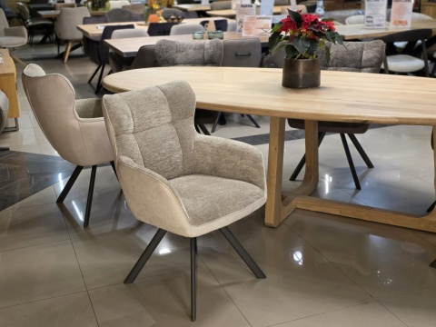 [na zamówienie] Krzesło Jadalniane Obrotowe Joah Habufa (4 Nóżki, Tapicerka Mikrofibra Calabria Champagne/Szenila Enzo)