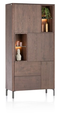 [na zamówienie] Wysoka Komoda / Regał Zamknięty TRENTON, 95x191 cm, Fornir Dębowy Kolor Clay, Lamele, LED - XOOON