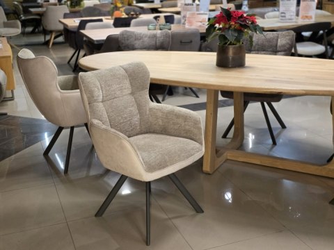 [od ręki] Krzesło Jadalniane Obrotowe Joah Habufa (4 Nóżki, Tapicerka Mikrofibra Calabria Champagne/Szenila Enzo)