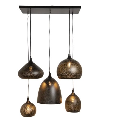 [K] Lampa Wisząca Arjen 5-Light - Czarno-Złoty Industrial, Regulowana Wysokość
