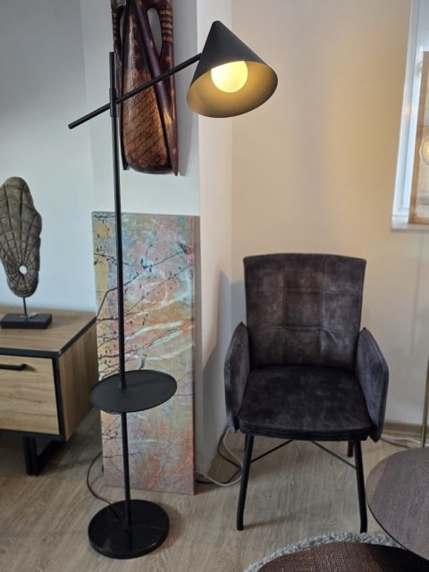 Lampa Podłogowa Daan 176 cm - Czarny Mat, Marmurowa Podstawa, Stolik | COCO maison