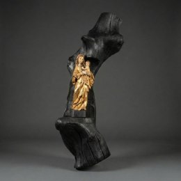 Monumentalna Rzeźba Ścienna Madonna - 100 cm | Czarne Drewno i Złoto