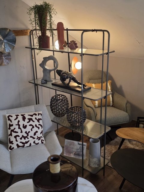 Wielofunkcyjny Regał COCO maison Louis - Antracyt i Szkło Falowane, 170 cm