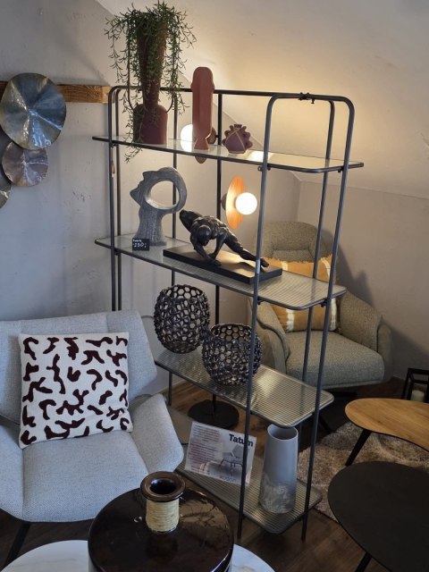 Wielofunkcyjny Regał COCO maison Louis - Antracyt i Szkło Falowane, 170 cm