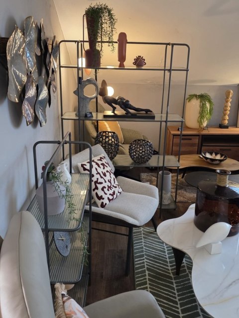 Wielofunkcyjny Regał COCO maison Louis - Antracyt i Szkło Falowane, 170 cm