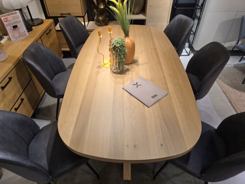 [K, od ręki] Henders & Hazel Stół Jadalniany Owalny Metalox/ Nyborg 210x110 cm, Centralna Noga Drewniana, Fornir Dąb Naturalny