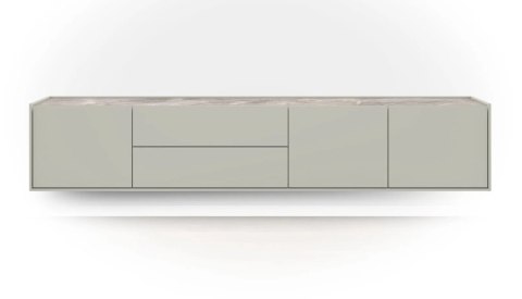 [M, defekt] Szafka RTV NOON Xooon MDF Lakierowany Silk Grey 210 cm Opcjonalny Blat Primo Laminato Marmur