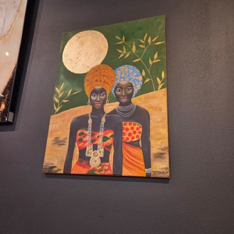 Obraz Ręcznie Malowany "Afrykańska Noc - Złoty Blask Sawanny" [75x55 cm]