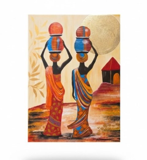 Obraz Ręcznie Malowany "Afrykański Blask - Droga pod Złotym Słońcem" [55x75 cm]