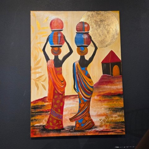 Obraz Ręcznie Malowany "Afrykański Blask - Droga pod Złotym Słońcem" [55x75 cm]