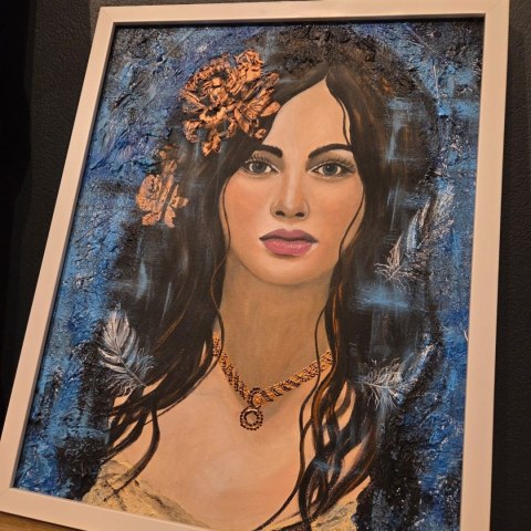 Obraz Ręcznie Malowany "Biały Anioł (Niebiański Spokój)" - Technika Mieszana na Sklejce [42x52 cm]